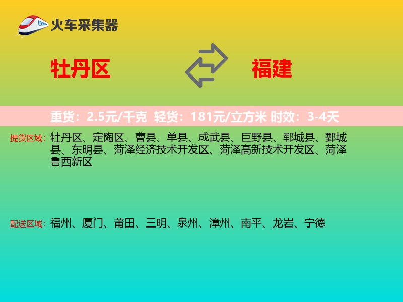 牡丹区到福建物流专线