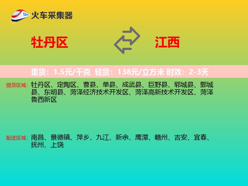 牡丹区到江西物流专线
