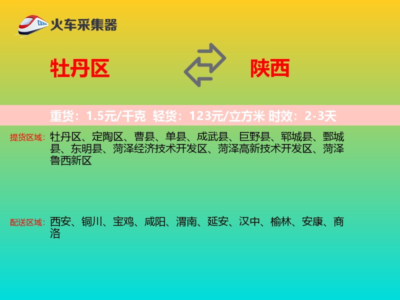 牡丹区到陕西物流专线