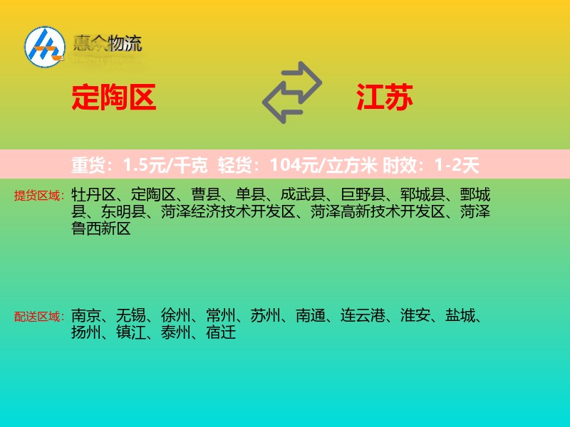 定陶区到江苏轿车托运
