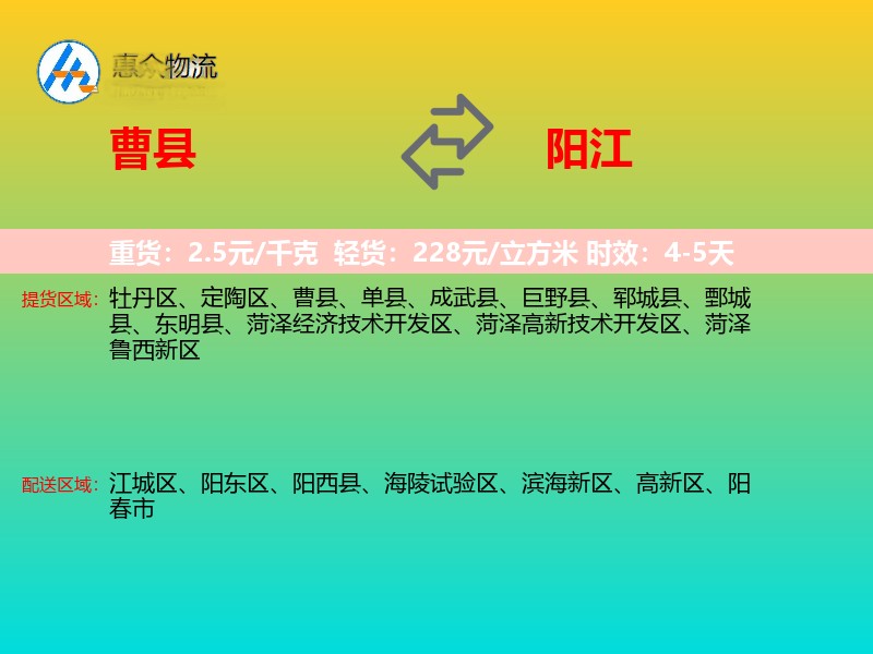 曹县到阳江物流专线