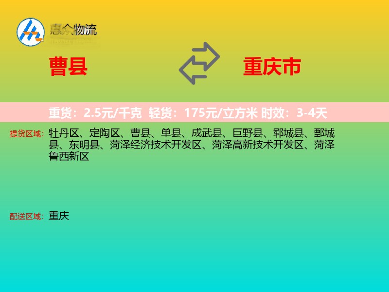 曹县到重庆市物流专线