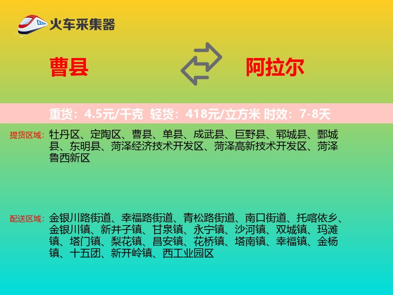 曹县到阿拉尔物流专线