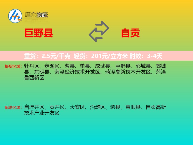 巨野县到自贡物流专线