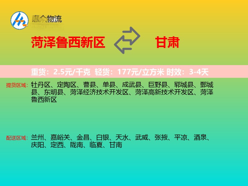 菏泽鲁西新区到甘肃物流专线