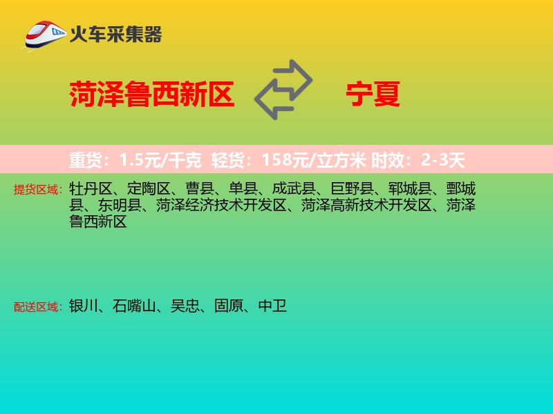 菏泽鲁西新区到宁夏物流专线