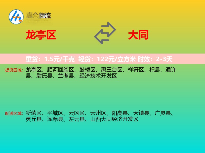 龙亭区到大同物流专线
