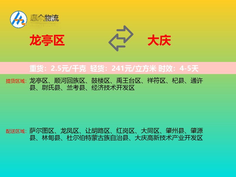 龙亭区到大庆物流专线