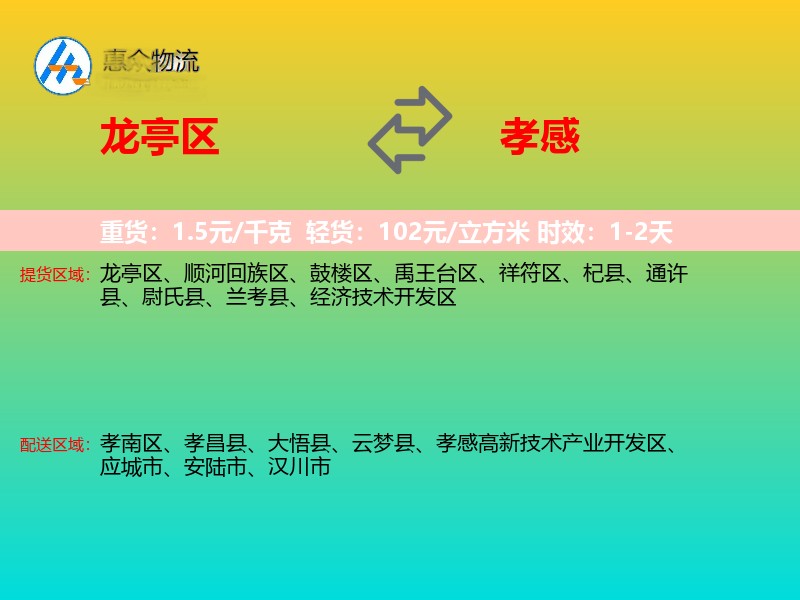 龙亭区到孝感物流专线