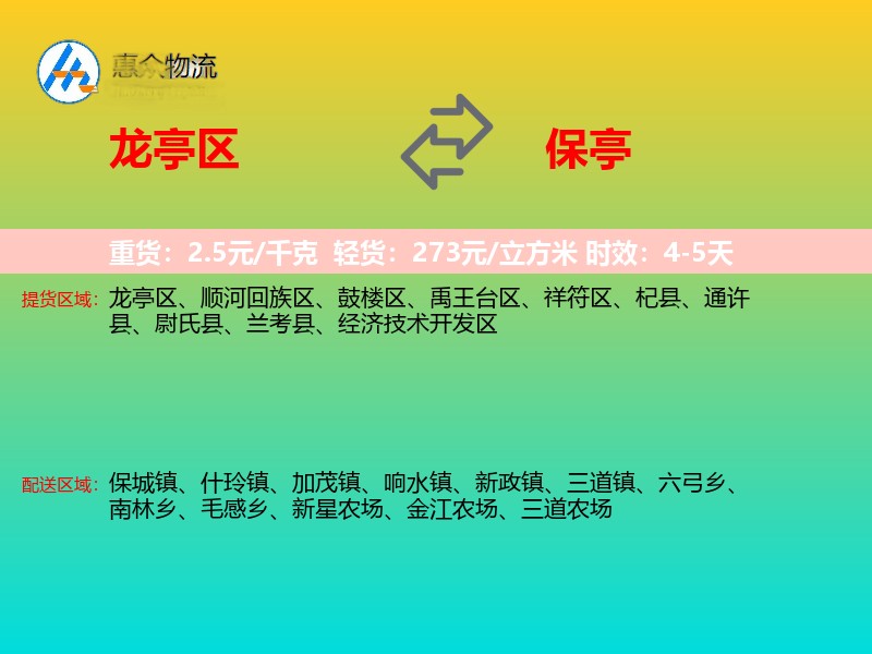 龙亭区到保亭物流专线