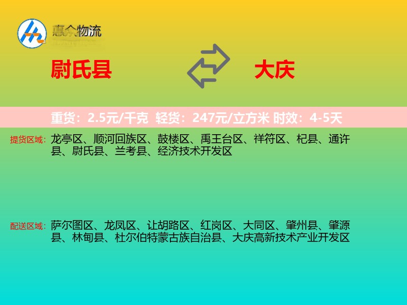 尉氏县到大庆物流专线