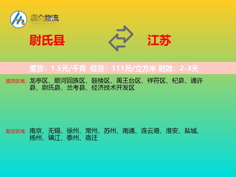 尉氏县到江苏物流专线