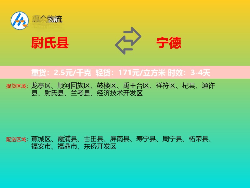 尉氏县到宁德物流专线