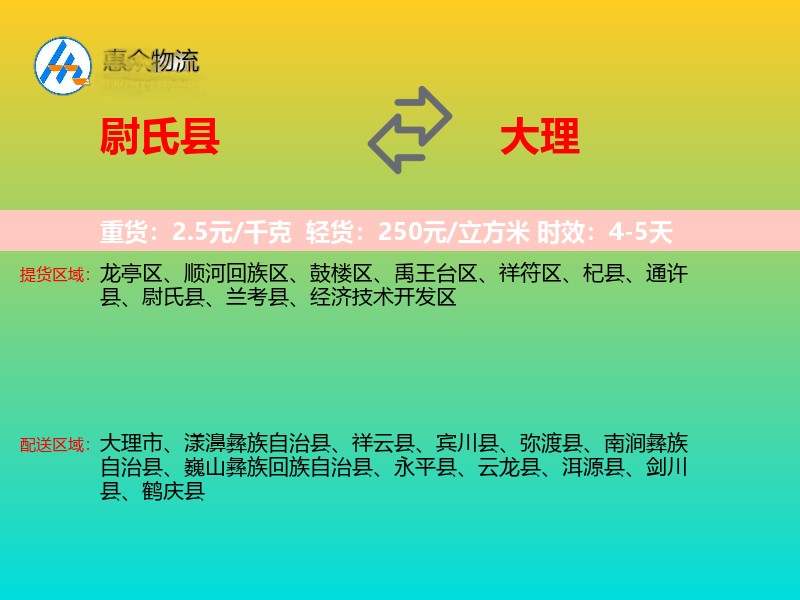 尉氏县到大理物流专线