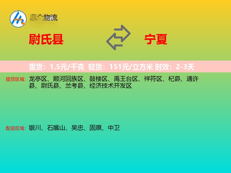 尉氏县到宁夏物流专线