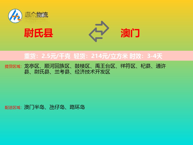 尉氏县到澳门轿车托运