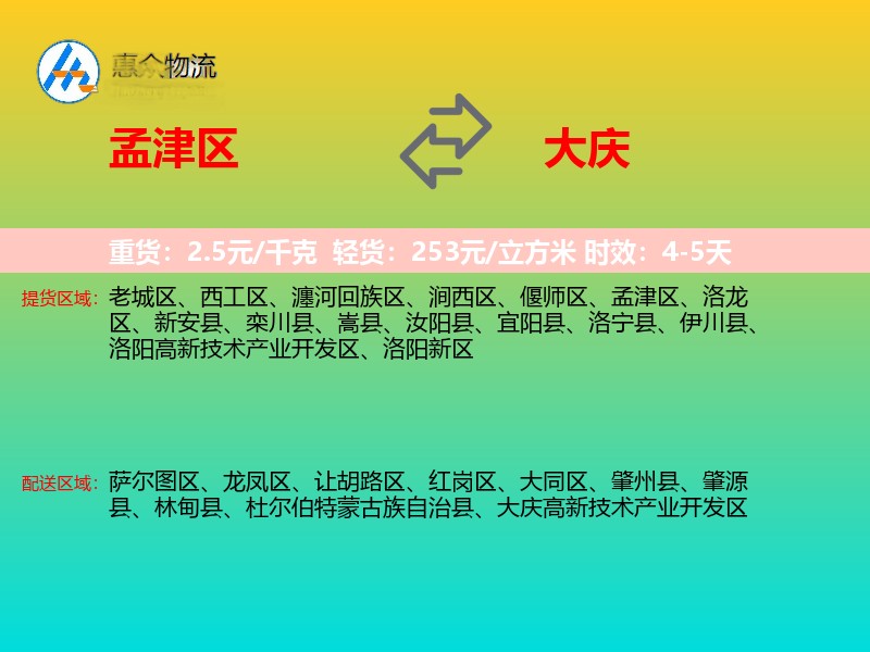 孟津区到大庆物流专线