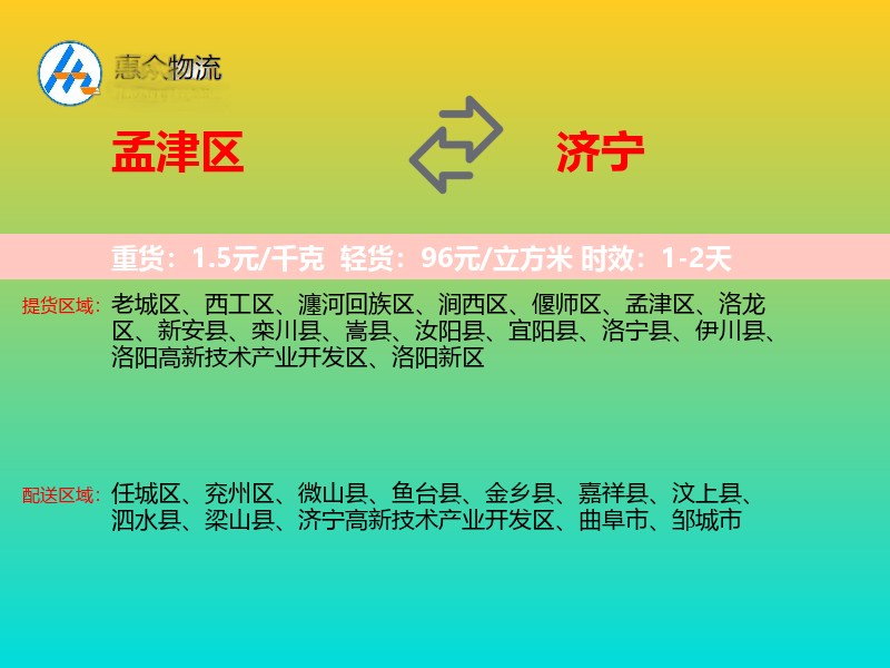 孟津区到济宁物流专线