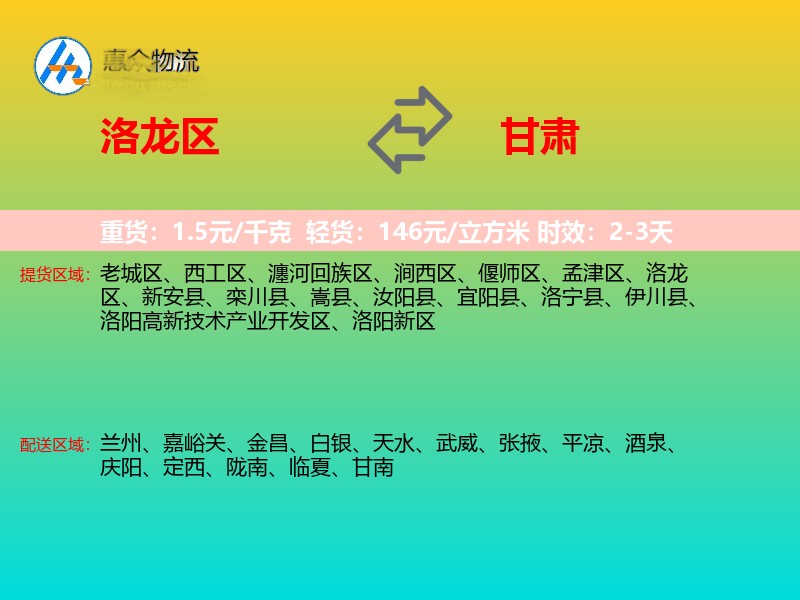洛龙区到甘肃物流专线