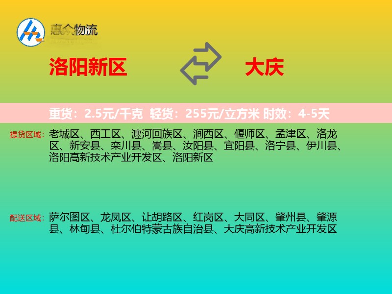 洛阳新区到大庆物流专线