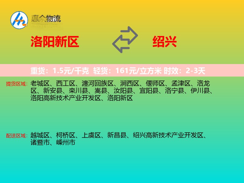 洛阳新区到绍兴物流专线
