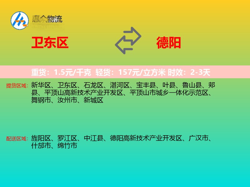 卫东区到德阳物流专线