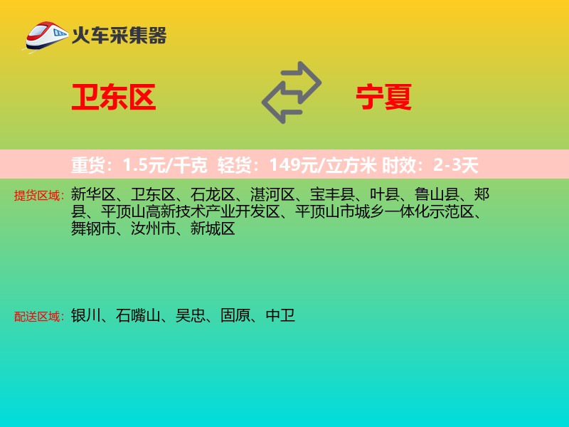 卫东区到宁夏物流专线