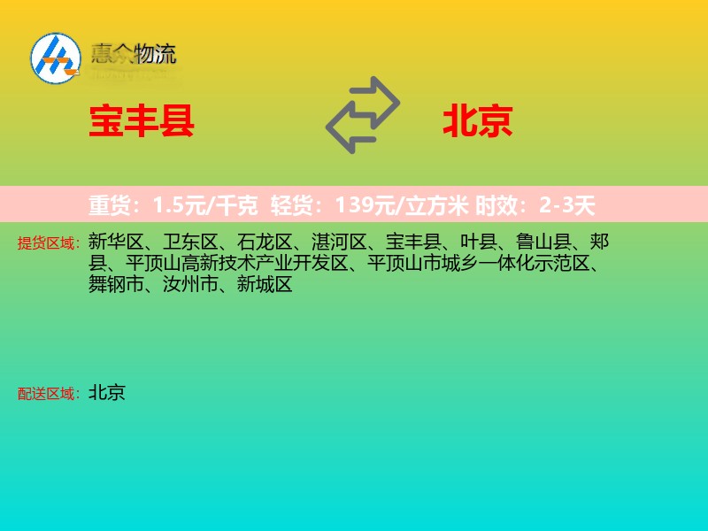 宝丰县到北京物流专线