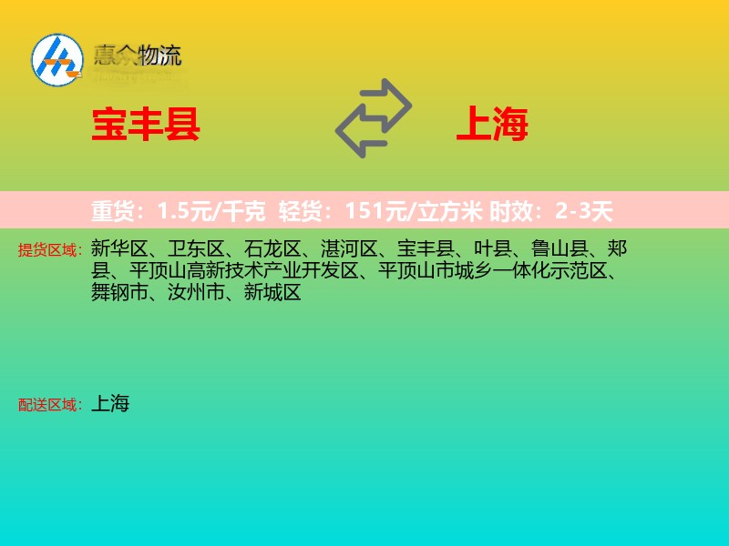 宝丰县到上海物流专线