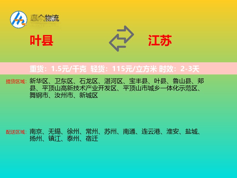 叶县到江苏轿车托运