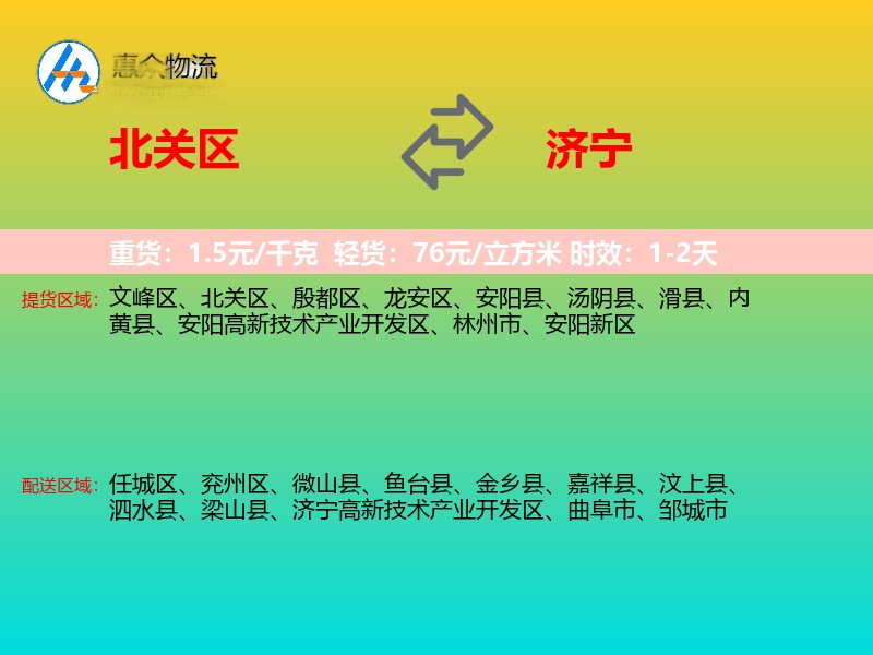 北关区到济宁物流专线