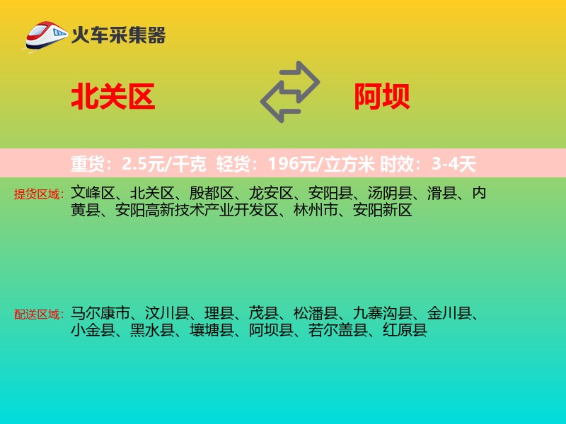 北关区到阿坝物流专线