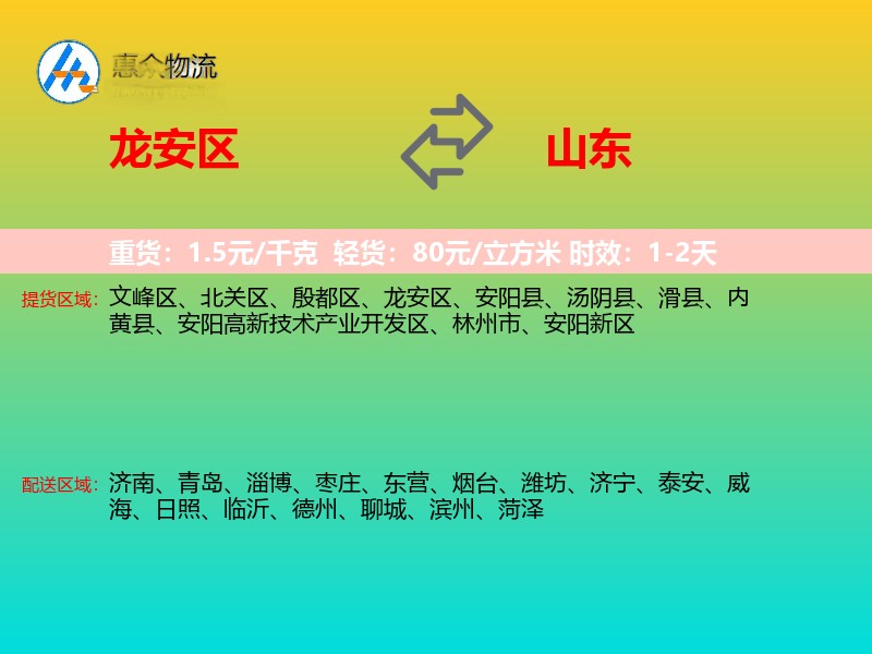龙安区到山东物流专线