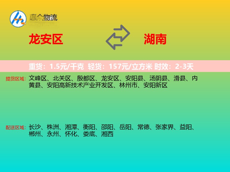 龙安区到湖南物流专线