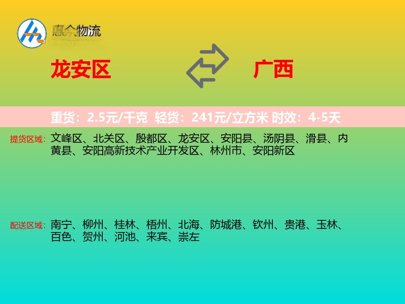 龙安区到广西物流专线