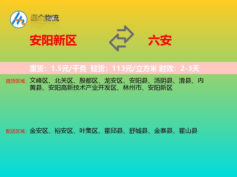 安阳新区到六安物流专线
