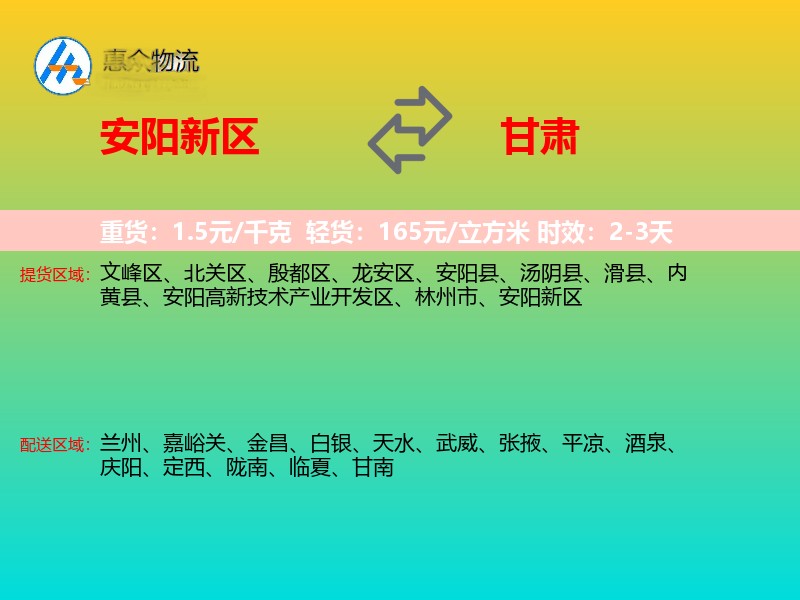 安阳新区到甘肃物流专线