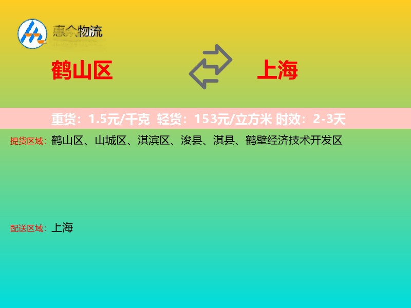 鹤山区到上海物流专线