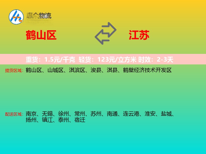 鹤山区到江苏物流专线