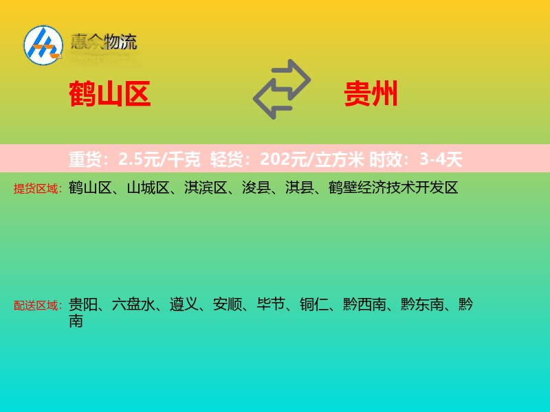 鹤山区到贵州物流专线