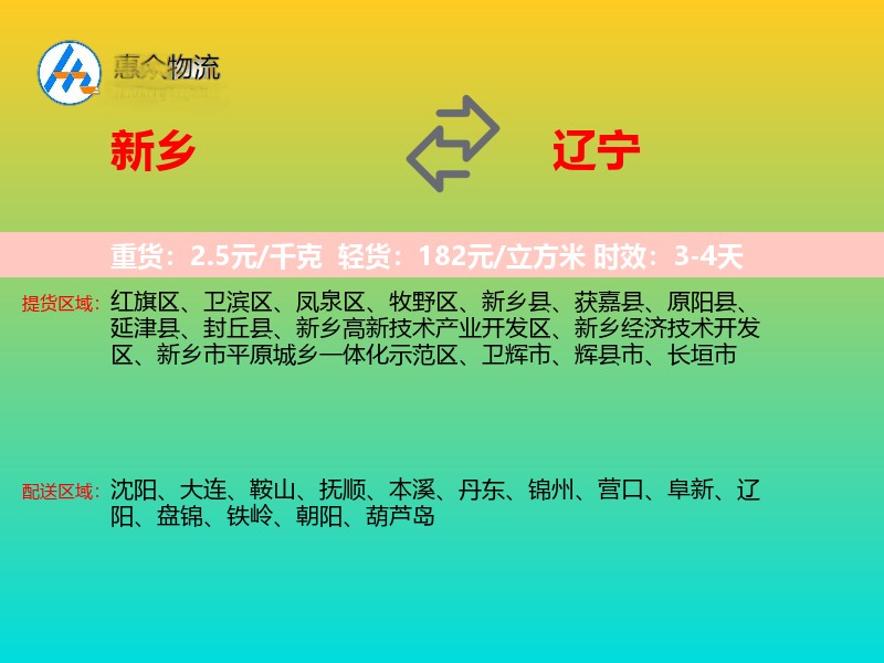 新乡到辽宁物流专线