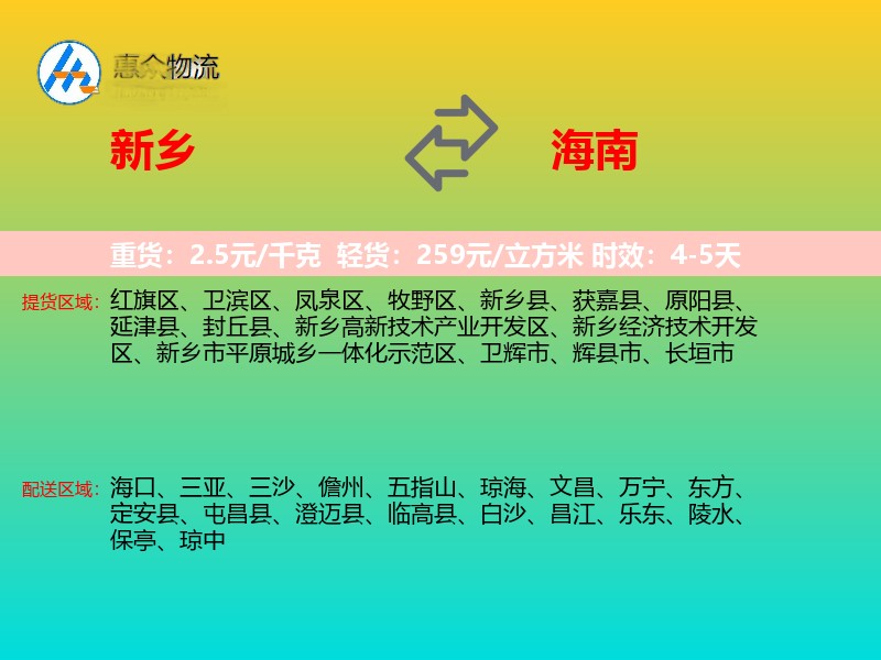 新乡到海南物流专线