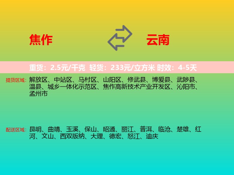 焦作到云南长途搬家