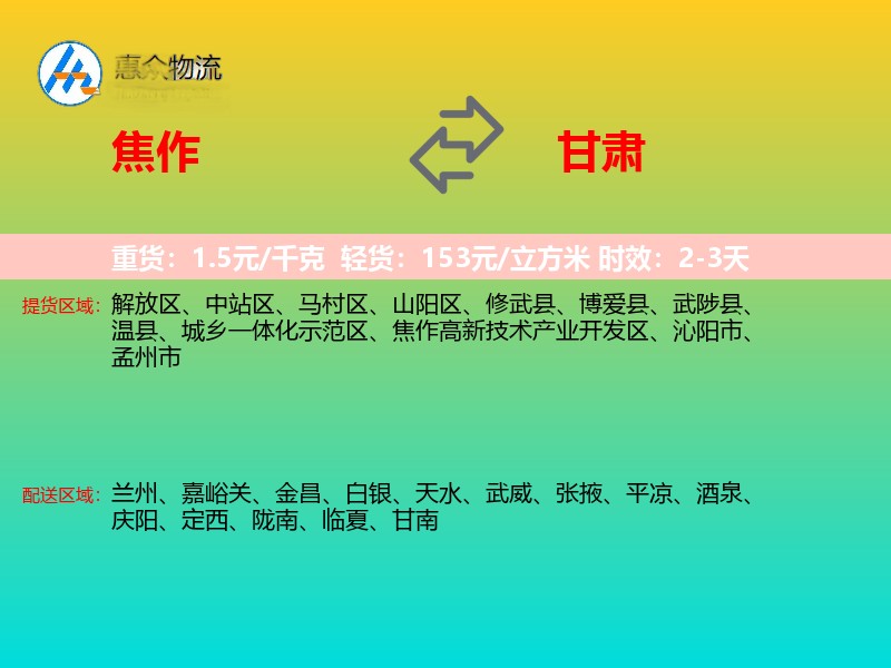 焦作到甘肃轿车托运