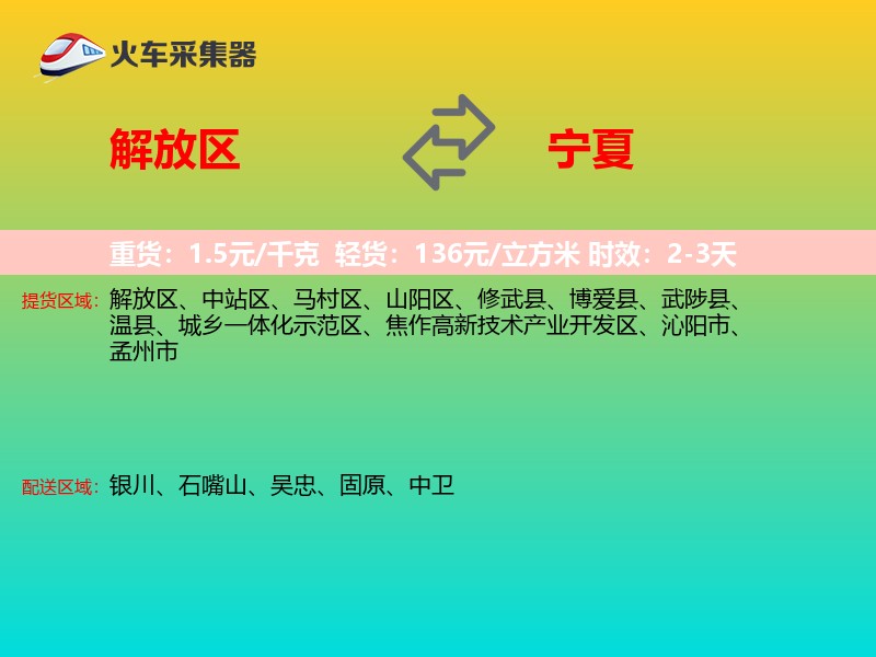 解放区到宁夏物流专线