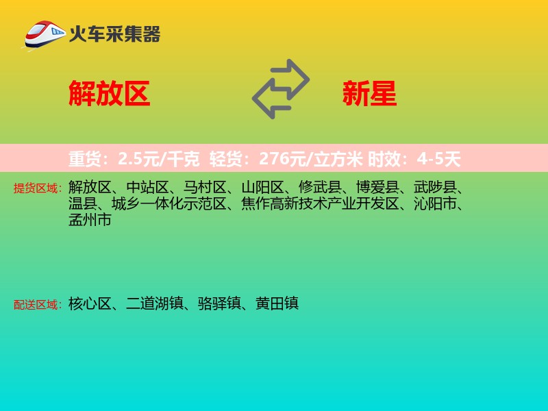 解放区到新星物流专线