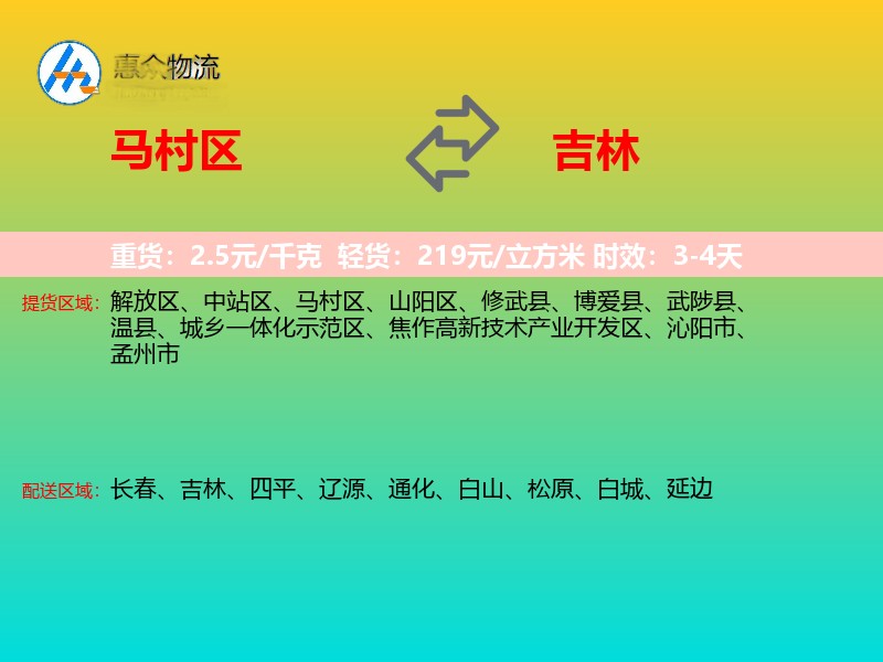 马村区到吉林长途搬家