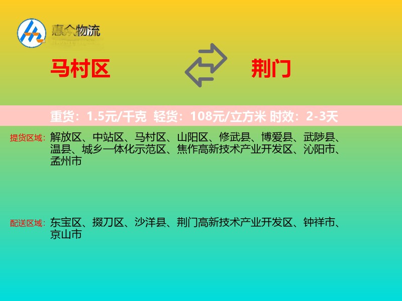 马村区到荆门物流专线