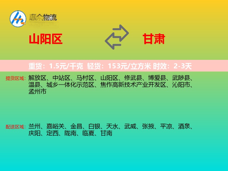 山阳区到甘肃长途搬家