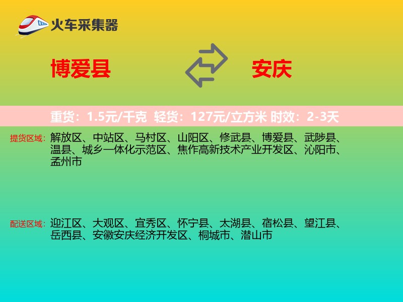 博爱县到安庆物流专线